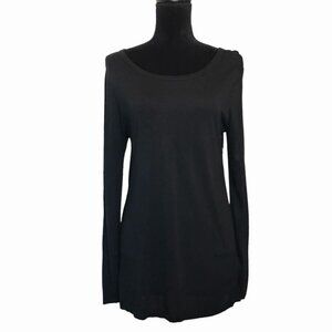 Michael Stars Women's Long Sleeve Boyfriend Crew Top in Black - OS (NWT)